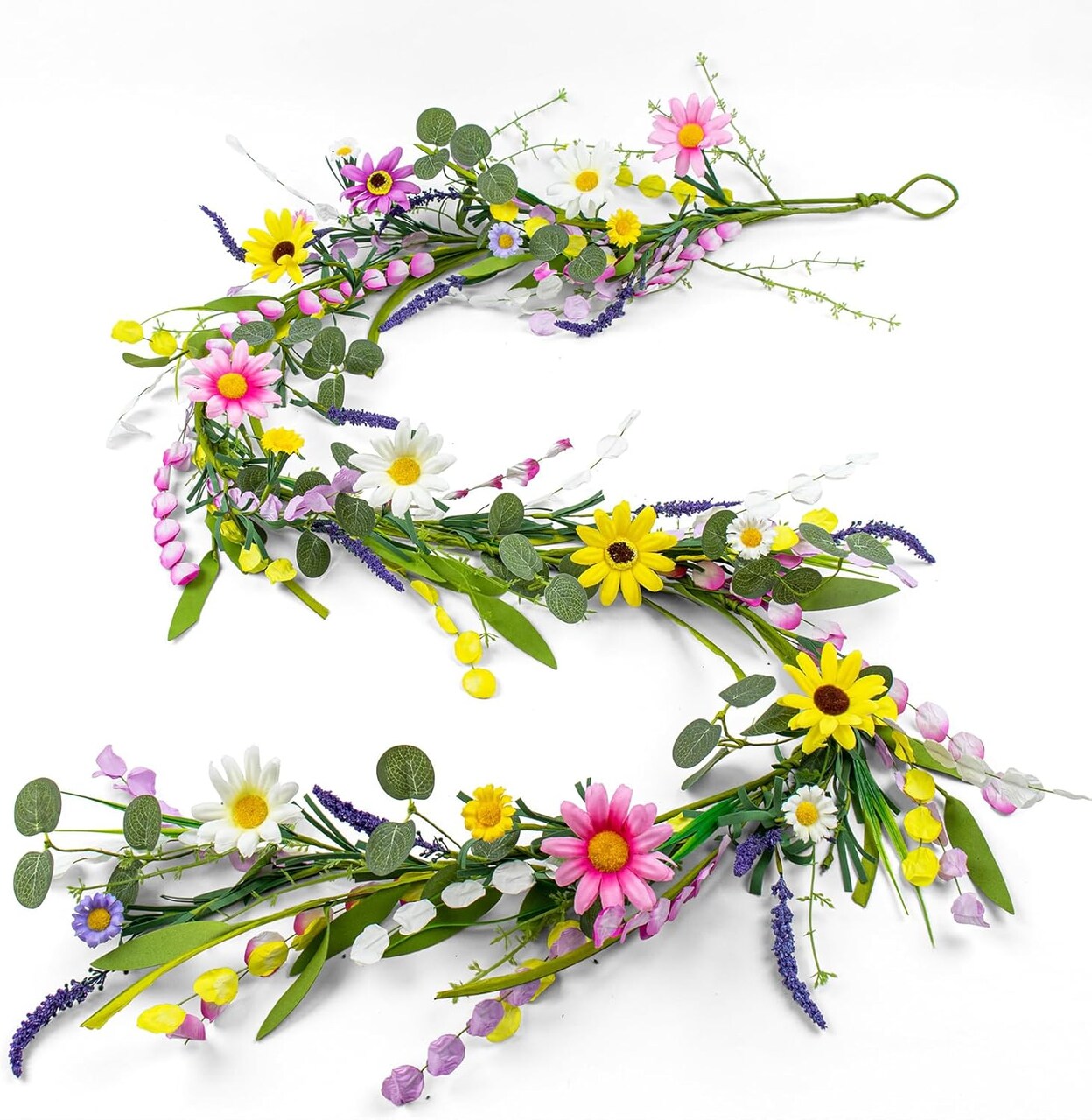 6 FT Spring Floral Garlands – Farmhouse Vintage Wildflower Daisy Garland, Spring Flower Garland for Table Centerpiece, Door Frame, Mantel, Stairs Railing, Rustic Summer Floral Decoration